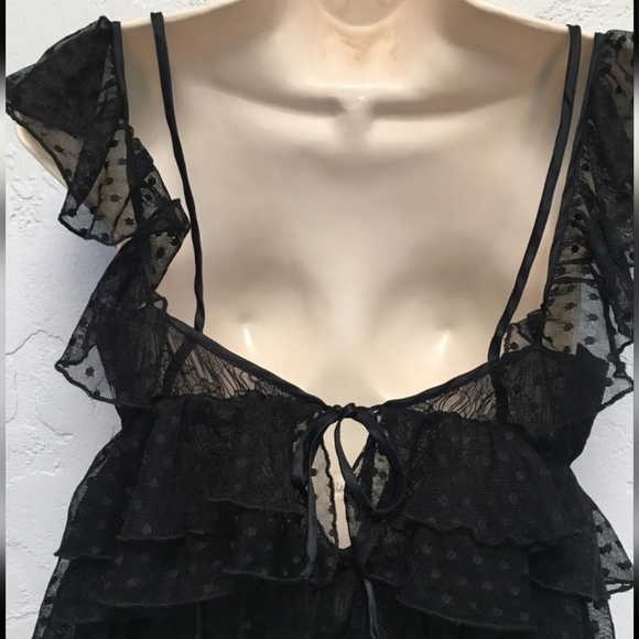 Amen Couture Black Polka Dot Tiered Mesh Lace Blouse - Picture 4 of 15